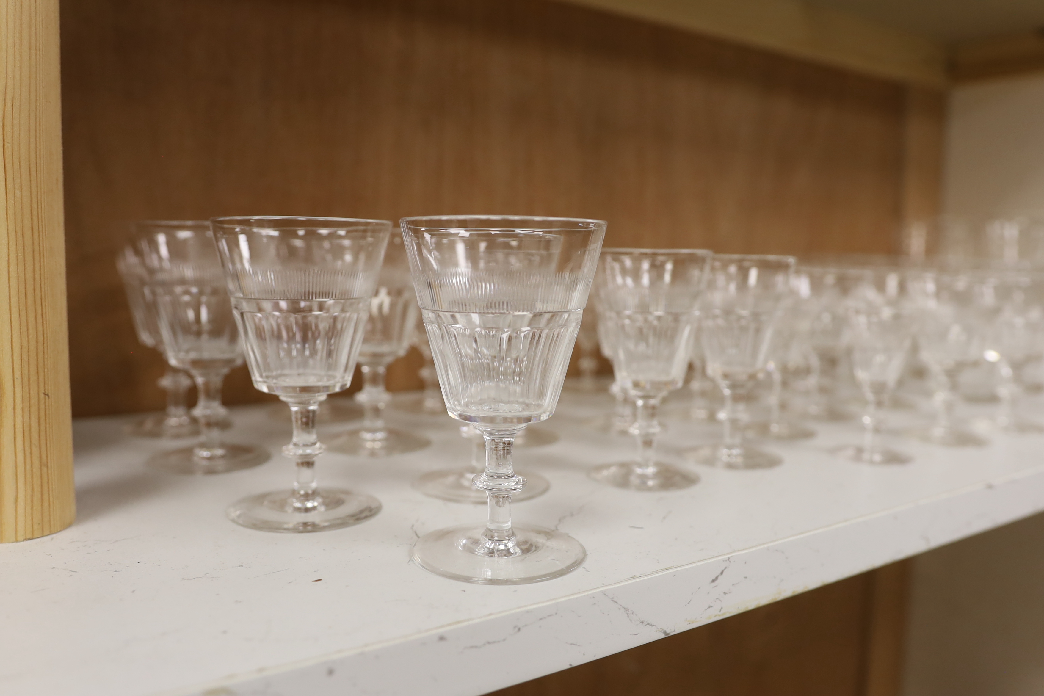 Collection of vintage glasses including set of seven tumblers